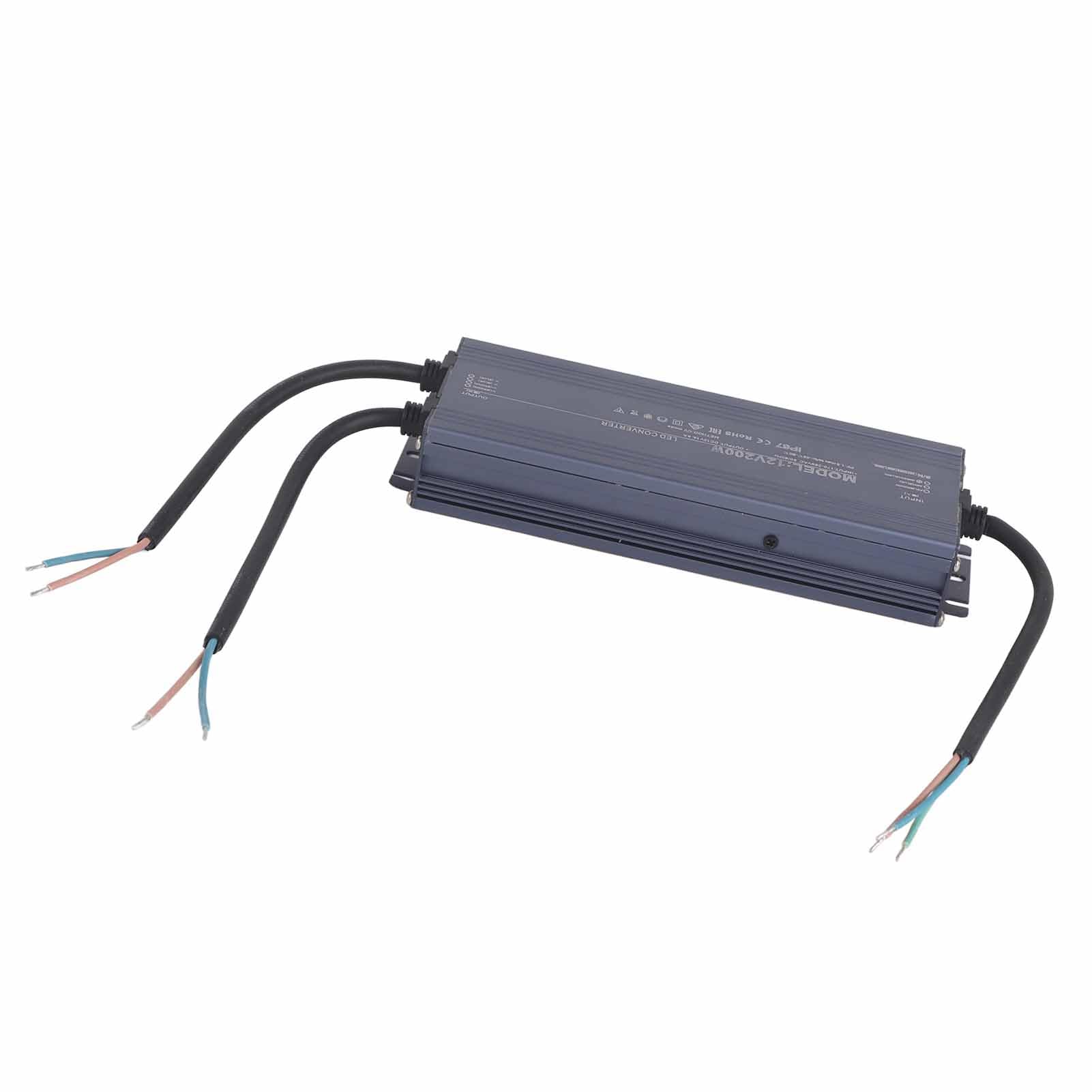 Wodoodporny Zasilacz 200W IP67 o Stałym Napięciu (12 V) | Obudowa ze Stopu Aluminium, Sterownik LED do Pasków i Szyldów, Przewód Zasilający z Rdzeniem Miedzianym, Kamery i Sprzęt