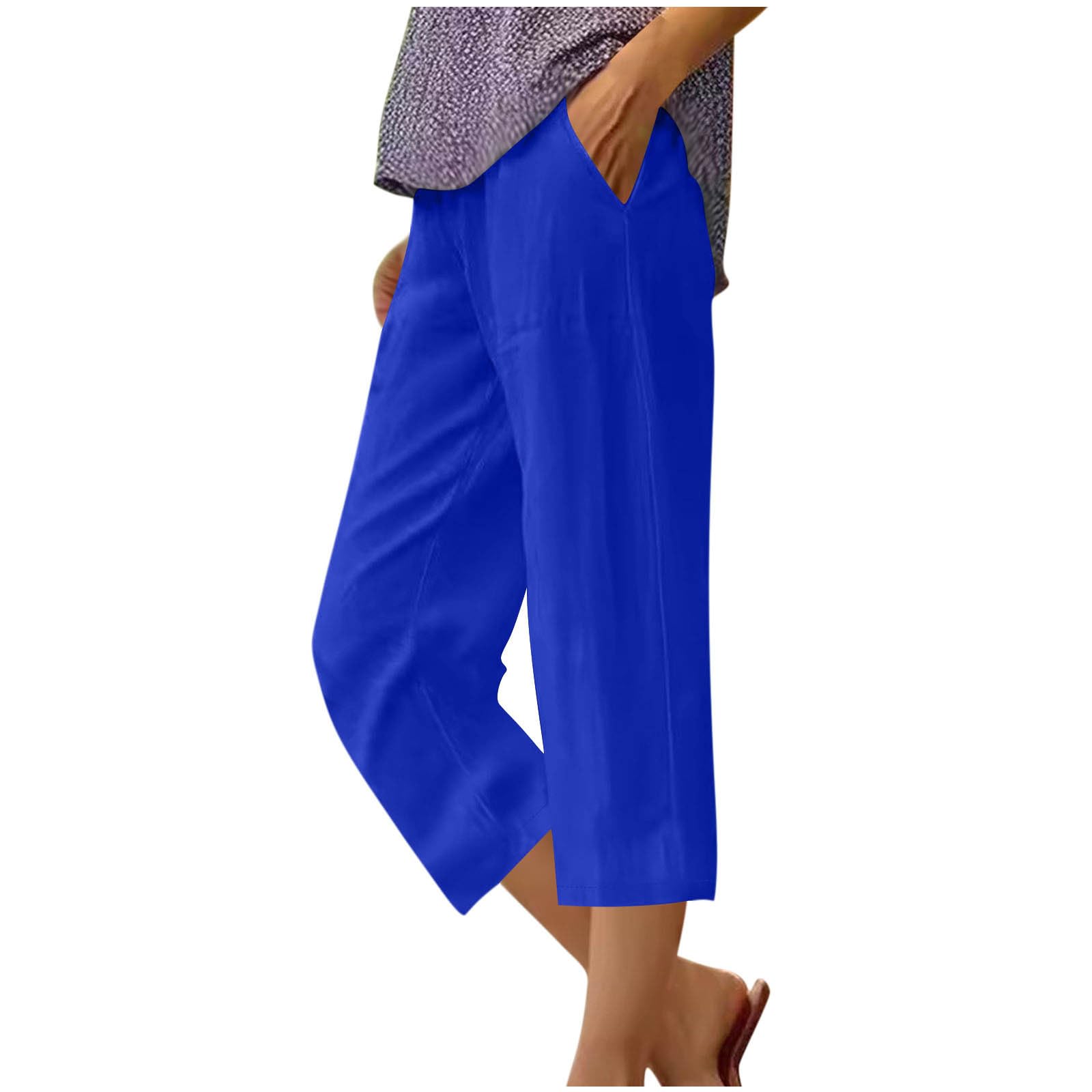 Capri Pants for Women Casual Loose Straight Leg Linen Pants Summer 2026 Trendy Vacation Beach Capris with Pockets