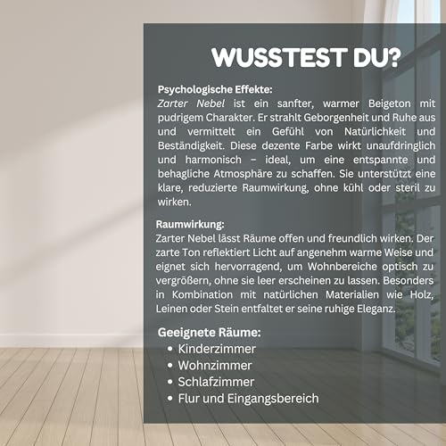 derendo Exklusive Wandfarbe beige 2,5L, hohe Deckkraft, Dispersionsfarbe innen, Innenwandfarbe Raumfarbe zarter Nebel matt, Deckkraftklasse 2, hochdeckende Innenfarbe Profi Qualität