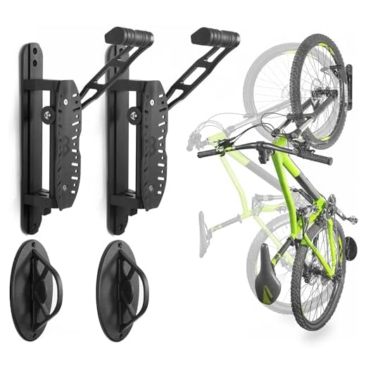 CyclingDeal Bike Swivel Wall Hanger with Rear Wheel Pad Stopper - Adjustable & Foldable Indoor Storage Hook Organizer - Safe & Secure for Storing MTB, Road Bicycles in Garage or Home - 2 Pack