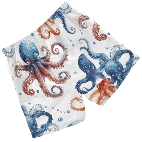 Pigsaly Boys' Swim Board Shorts Watercolor Scary Blue Octopus Boy's Swim Trunks Kids Swimwear 5T2