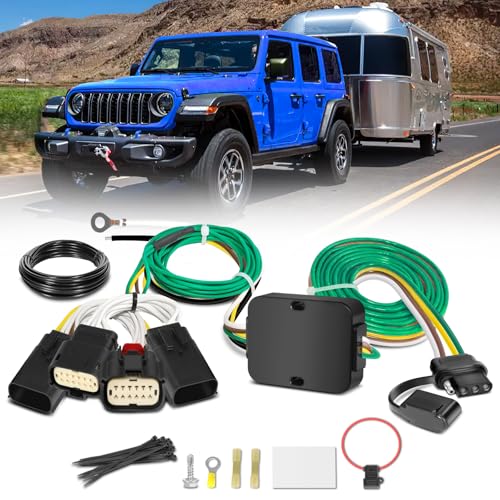 Nirider 56407 4-Pin Trailer Wiring Harness for 2018-2025 Jeep Wrangler JL/JLU, 2020-2025 Jeep Gladiator JT, 2021-2024 Wranglers 4xe, Sport, Sahara, Rubicon Towing Hitch Wiring Harness Kit