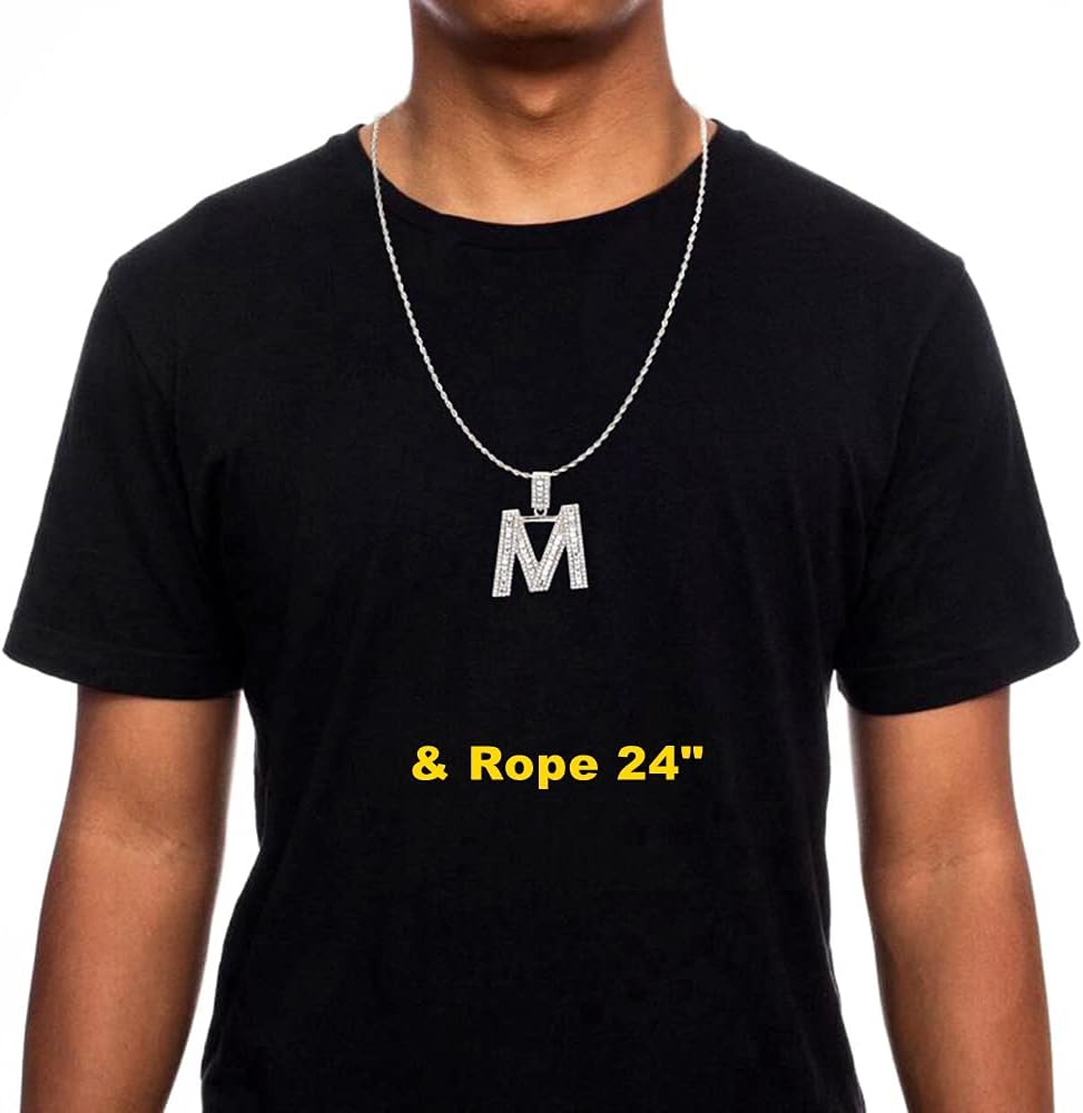 HH Bling Silver Gold Iced Out Baguette Initial Letter Necklaces for Men Women, Big Cz Diamond Capital Letter Pendant A-Z with Rope Tennis Chains - Image 7