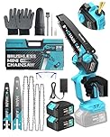 Mini Chainsaw Cordless 6&8-Inch, 8000mAh Battery & 4 Chain,1100W Brushless Electric Chain saws & Quick Charger,Lightweight Chain Saw for Wood Cutting &Tree Pruning&Auto Oiler