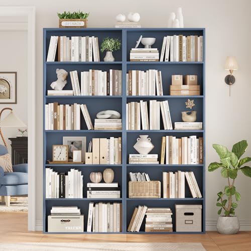 FOTOSOK 6-Tier Open Bookcase and Bookshelf, Freestanding Display Storage Shelves Tall Bookcase for Bedroom, Living Room and Office, Blue FOTOSOK 6-Tier Open Bookcase and Bookshelf, Freestanding Display Storage Shelves Tall Bookcase for Bedroom, Living Room and Office, Blue