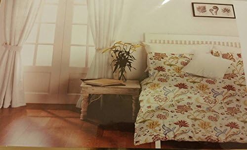 Edinburgh Weavers Jacobean Flowers Birds Colonial Floral Print 3pc Duvet Cover Set Ivory Deep Red Burgundy Sage Blue Yellow Unique British Design (Queen)