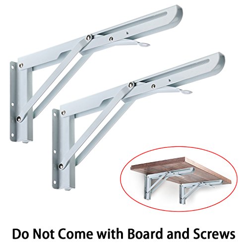 Sumnacon Sturdy Folding Shelf Brackets - Heavy Duty White Metal Triangle Table Bench Folding Shelf Bracket 12 Inch, 2 Pcs Folding Shelf Hinge Wall Mounted, Max Load 132Lb #TOP2