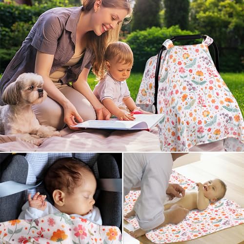 Image of Metplus Car Seat Cover Baby Girl, 100% Muslin Cotton Infant Carseat Covers, Lightweight Breathable Car Seat Canopy, Summer Stroller Sun Shade, Newborn Travel Essentials (Colorful Flower)