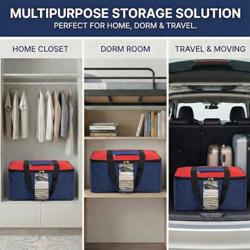 Image of EASY HOME 33 litre Under bed Storage Bags for Clothes | Cloth Storage Organizer with Zip Closure | Wardrobe Bag for Sarees & Blankets | Moisture Proof Nylon Cover Bag (Red & Black, Pack of 2)