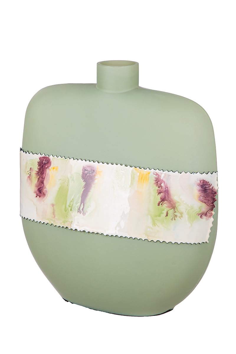 GILDE Decorative Vase, Bulbous Glass Flower Vase, Table Vase, Decorative Living Room, Colour: Matte Green, Height 30 cm