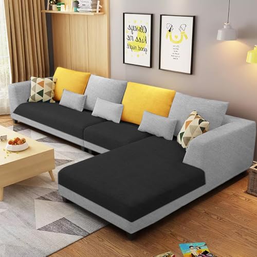 Image of Galib RHS 6 Seater L Shape Sofa Set for Living Room (Black Grey Fabric) Premium Fabric Sofa