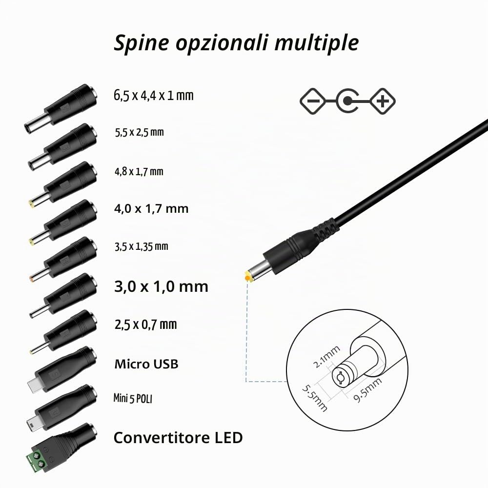 Zolt 45 W Adattatore CA a DC Multi-Tensione 5V-15V 3A con Porta USB 5V 2A 3000 mA