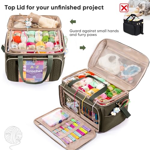 Image of MYBAGZING Large Yarn Storage Bag,Crochet Bag Organizer,Yarn Bags for Crocheting,Crochet Storage Bag with Pockets for Crochet Hooks, Crochet Accessories,Knitting Bags,Gifts for Crocheters