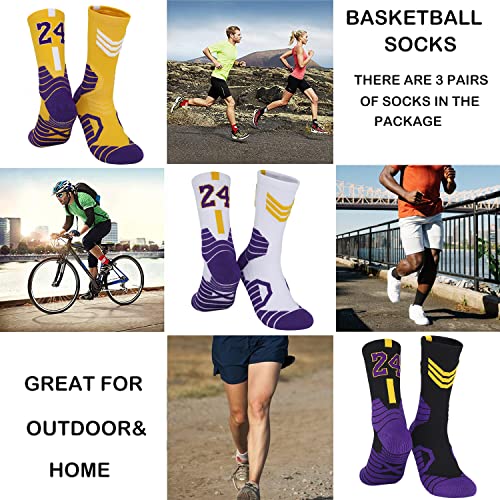 3 Pairs Basketball Socks,Athletic Running Socks Compression Cushion Sports Socks for Men Boys & Women (One Size, KB #24 3 Pairs) - Image 5