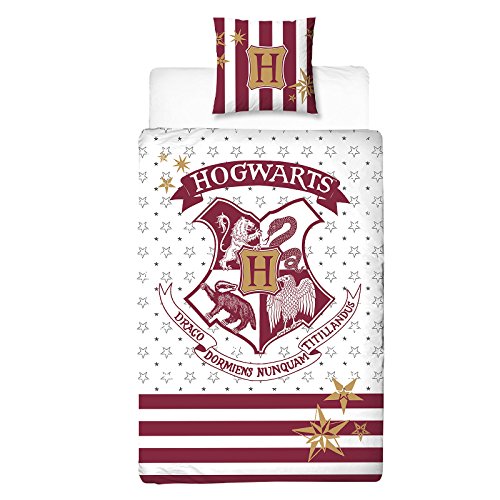 Harry Potter Ropa de Cama Reversible Escudo de Armas de Hogwarts 2 Piezas 80x80cm 135x200cm algodón Rojo Blanco