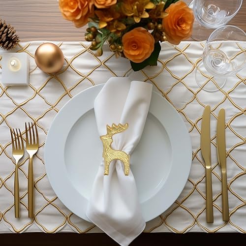 Image of COTTON CRAFT Christmas Napkin Rings - Set of 8 Merry Xmas Fall Thanksgiving Metal Reindeer Napkin Ring - Rejoice Hallelujah Holiday Celebration Party Gift Dining Table Handmade Napkin Holder - Gold
