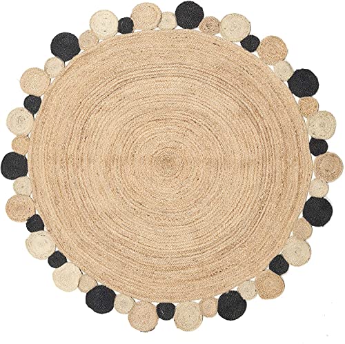 Alfombra redonda de yute natural, hecha a mano, hecha a mano, diseño redondo, 120 x 120 cm
