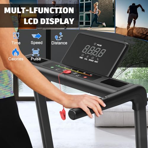Image of Foldable Treadmill with Incline, Treadmills for Home with Handlebars, Quiet Brushless Small Space Portable Running Walking Machine with Bluetooth APP & Pulse Monitor