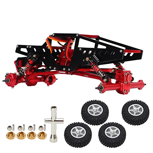 Evtscan Rc Car Assembled Chassis Frame - 1/24 Aluminum Alloy Rc Car Frame Parts With Wheels For Axial Scx24 1/24 Rc Rc Car(Red) #TOP26