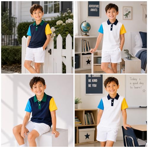 Image of Mud Kingdom Boys Polo Shirt Short Sleeve School Uniform Pique Polo Summer