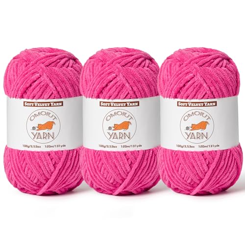 Image of 3 Pack Rose Fluffy Velvet Yarn for Crocheting, Chunky Chenille Baby Blanket Yarn for Crocheting, Soft Fuzzy Puzzle Yarn for Knitting, (100g /3.53oz Each) Bulky Thick Amigurumi Crochet Yarns