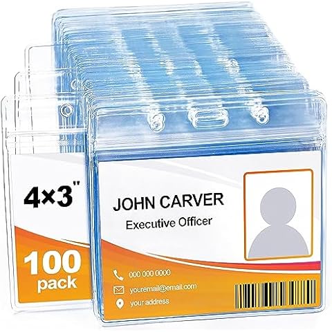 100 Pcs Clear Plastic Extra Thick Horizontal Card Holders, 4x3 Inch Sealable Waterproof Name Badge Bank ID Card Protector Cover