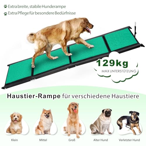 Maximale Länge 180cm Große Hunderampe, Klappbare Hunderampe mit Anti-Rutsch-Oberfläche, Hunde-Rampe Auto Klappbar für SUV, LKW & Outdoor Treppen, Hundetreppe Auto für 129kg Große Hunde SUV & LKW
