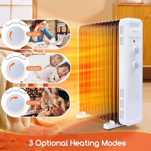 aigostar radiateur à bain d'huile 11 éléments. 2300 w, 3 niveaux de puissance et thermostat réglable. protection contre la surchauffe et les basculements. Économie d’énergie. 20m2. luke