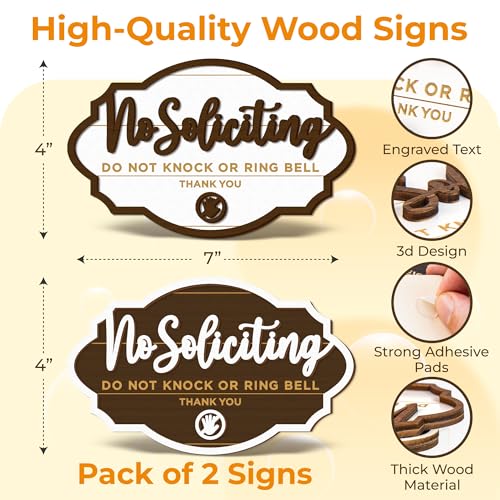 Image of Woodamore No Soliciting Sign For House Door - 2 Pack Do Not Knock Or Ring Doorbell Signs For Front Door Hanging, No Soliciting Signs For Home, No Solicitors Sign For Office