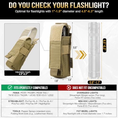 Image of OneTigris Flashlight Holster Flashlight Holder Molle Flashlight Holster Tactical Flashlight Pouch Holder for Belt 1000D Cordura Nylon