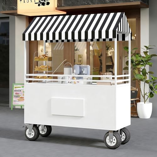 HARELA Vendor Cart with Wheels & Awning (White)
