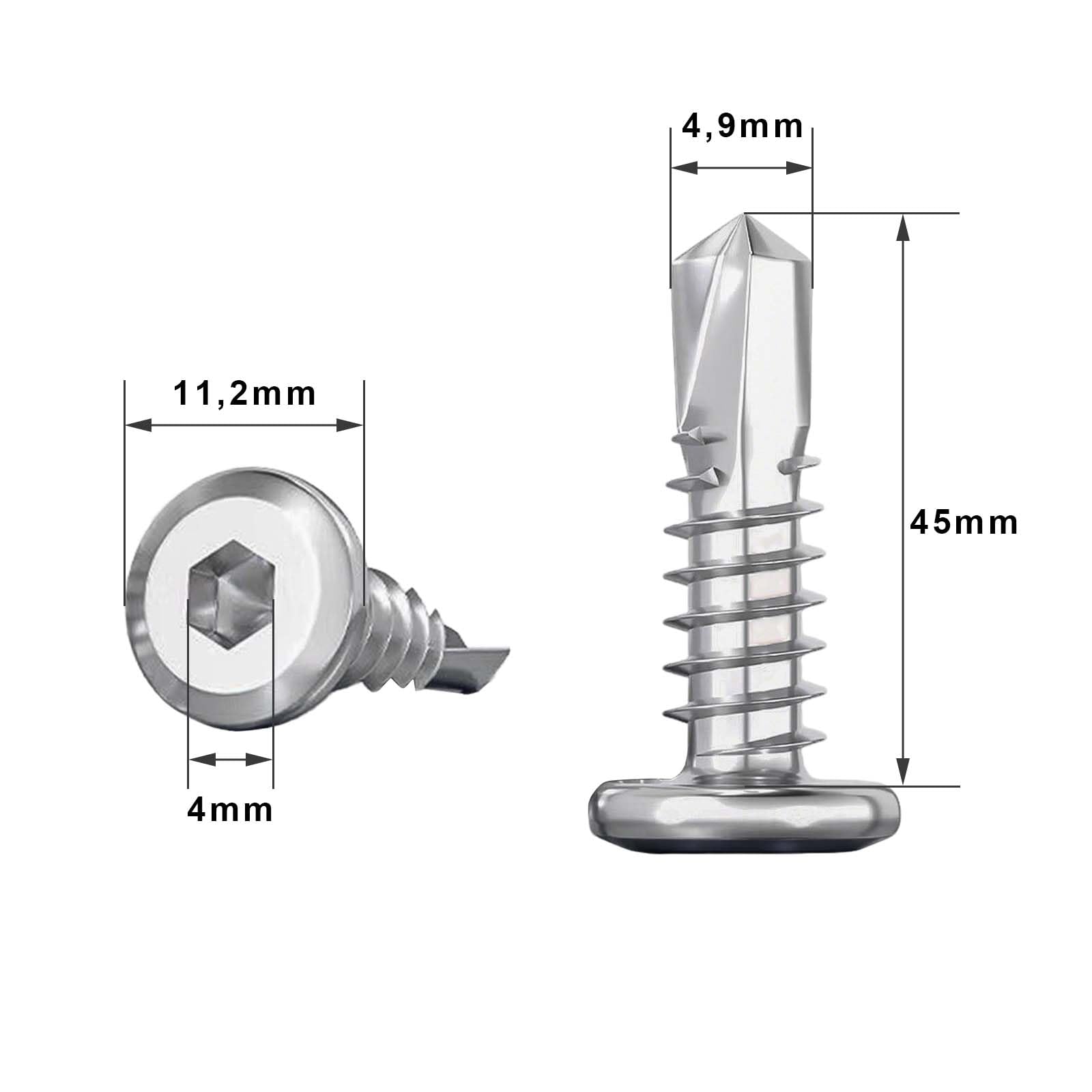 Dayalo 40 sztuk wkrętów do blachy, M5,5 x 45 mm, wkręty samogwintujące ze stali nierdzewnej, śruby z łbem płaskim, wkręty z łbem sześciokątnym, z wiertłem sześciokątnym