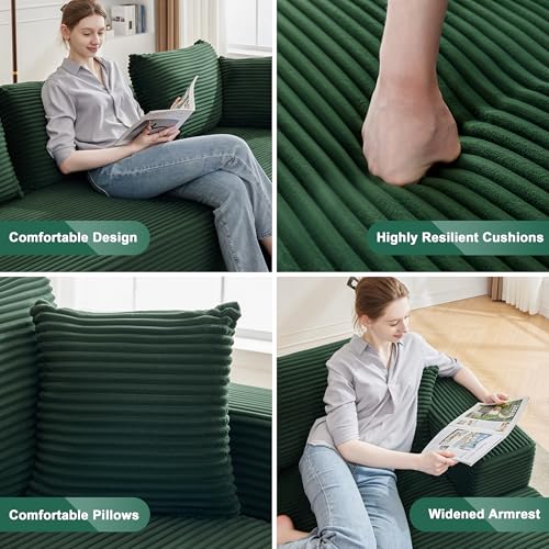 110” Cloud Sectional Couch, Boneless Sofa for Living Room, Modular Sectional Sofa with Deep Seat, Comfy Fluffy Couch with L-Shaped Chaise, No Assembly Required (Right-Facing Chaise, Green)