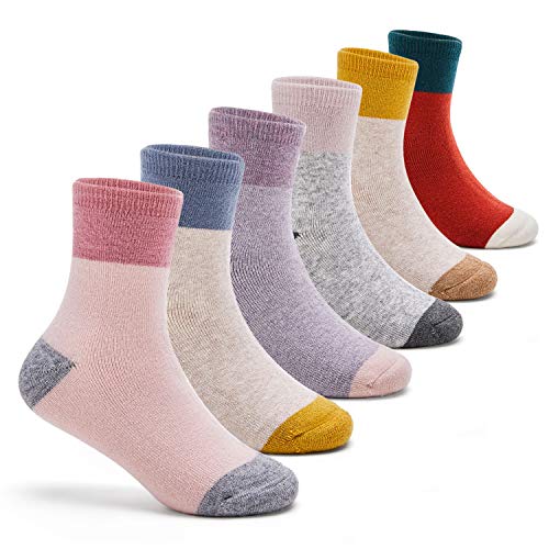 HowJoJo Toddler Girls Thick Wool Socks Kids Warm Socks Winter Thermal Crew Socks 6 Pack 1-3 Years