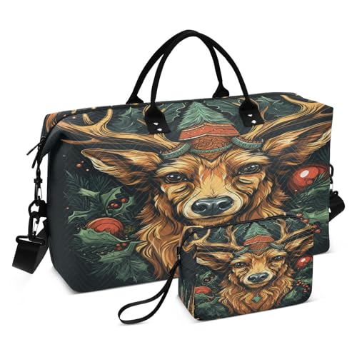 Christmas Tree Deer Sports Swim Gym Bag Weekender Duffel Travel Bags Handbag with Makeup Storage Bag for Girls Men