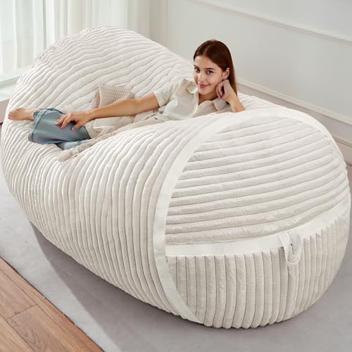 Image of 5FT Bean Bag Chair 5'Giant Bean Bag Chairs with Adults, Large Beanbag Chair | Bean bag Lounger with Machine Washable Cover Corded Plush Fabric, Comfy Chairs for Living Room Bedroom Dorm, Beige