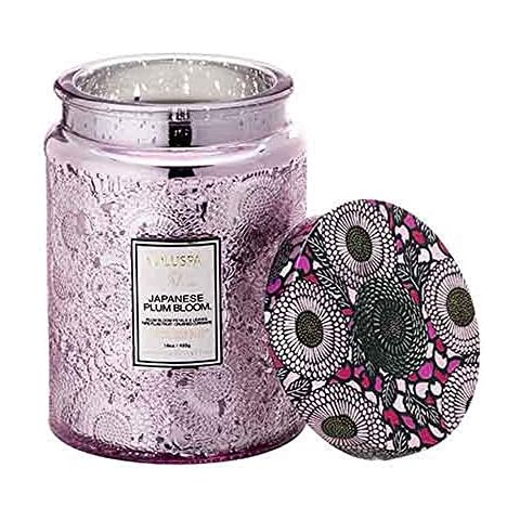 Voluspa Japanese Plum Bloom Japonica Limited Edition Large Embossed Glass Jar Candle Cover
