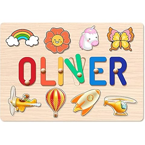 Name Puzzle for Kids Personalised - Custom Baby Gifts with Engraved Text on Back, Baby 1st Birthday Gifts for Girls and Boys, Personalised Name Puzzle with Pegs Cover