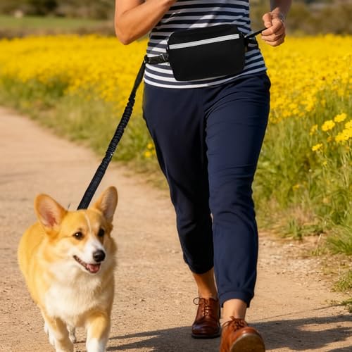 Laufleine Für Hunde, Jogging Lead Dogs, Hands-Free Running Lead for Dogs, Dog Lead for Jogging Running, Hands-Free Lead with Reflective Elastic Running Lead and Dual Handles for Jogging and Walking