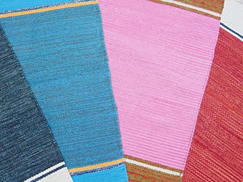 Image of MDZ Hand Woven Cotton Modern Assorted Border Rug | Size : 16 inchx24 inch Inch or 40 x 60 cm | Color: Assorted Multi | Machine Washable | Eco Friendly | Multi Uses (Combo of 4 Pcs.)