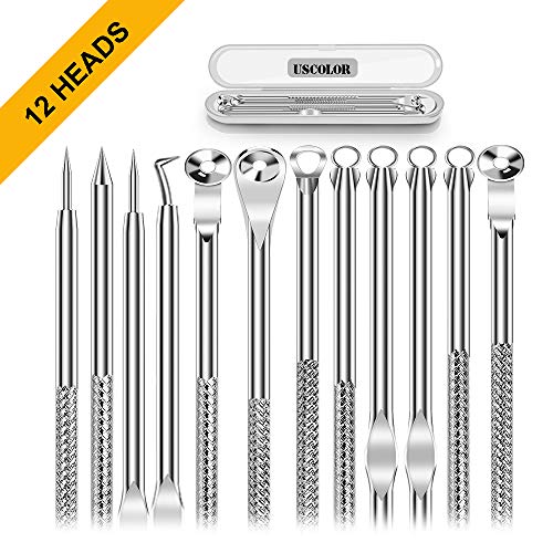 12 Heads Blackhead Remover, Pimple Comedone Extractor, Acne Whitehead Blemish Removal Kit, Premium