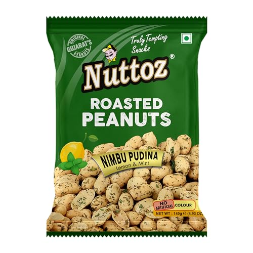 Image of Nuttoz Roasted Peanut Nimbu Pudina - Pack of 2 (140gm each) | Jumbo Roasted Moongfali | Non Fried Ready to Eat Healthy Snack | Crunchy Snack and Namkeen