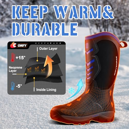 Image of WOVENPAK Rubber Boots for Men, Mens Boots Waterproof Insulated Hunting Boots with Steel Shank, Neoprene Rubber Work Mud Boots Outdoor All Season, Size 6-13