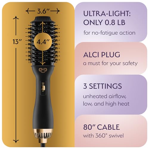 Image of Manual Dual Voltage Blowout Hair Dryer Brush, Professional Hot Air Brush for European Travel 110V-120V /220V-240V, Black Gold Dryer and Volumizer for Women, 2.4 INCHES Oval Shape