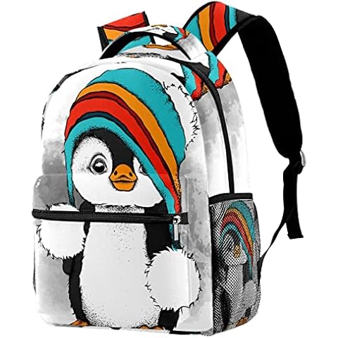 AxssjS School Backpack for Junior School Students, Women Mens Travel Rucksack Cartoon Penguin in Hat, Multicolor 17, 29.4x20x40cm/11.5x8x16 in Cover