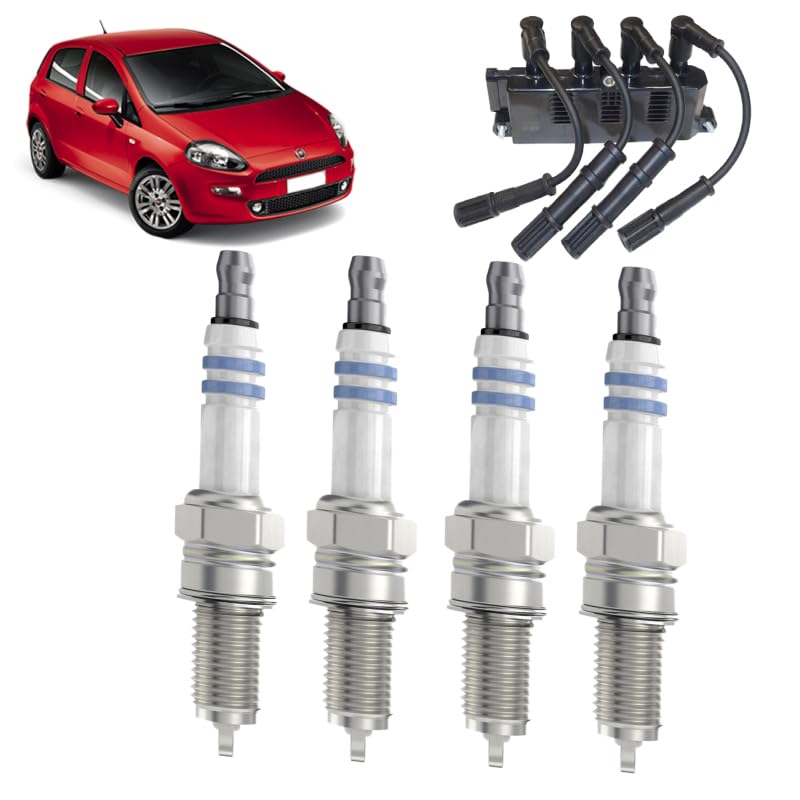 Kit bobina IGN1005 + 4 candele ZKR7 compatibile con Fiat grande punto van 1.4 LPG Benzina/gasauto (gpl) 2009-2012