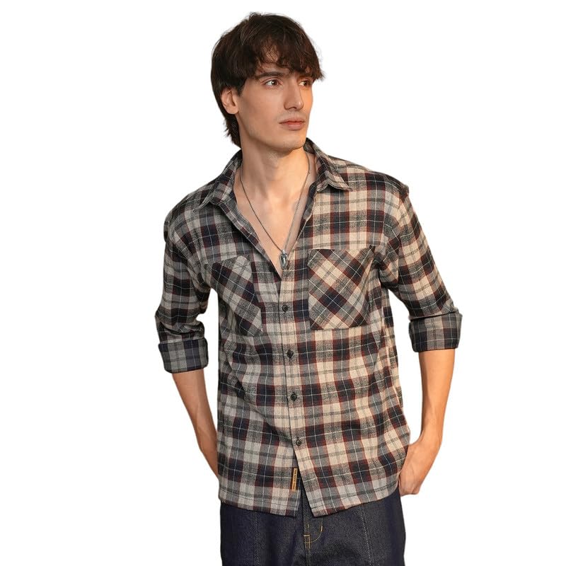 Image of CAHOOT Men's Gingham Shirt | Casual Wear | Spread Collar | Long Sleeve | Button Closure | Shirt Crafted with Comfort Fit for Everyday Wear