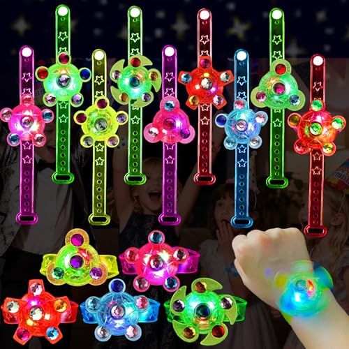 25 Pack LED Light Up Fidget Spinner Bracelets Party Favors For Kids 4-8 8-12 Glow in The Dark Party Supplies Birthday Gifts Treasure Box Toys for Classroom Carnival Prizes Pinata Goodie Bags Stuffers