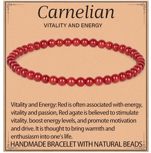 LPBeads Handmade Natural Gemstone Stretch Elastic 4m Carnelian Bracelet Healing Crystal Round Stone Beads Jewelry Gifts for Women Men