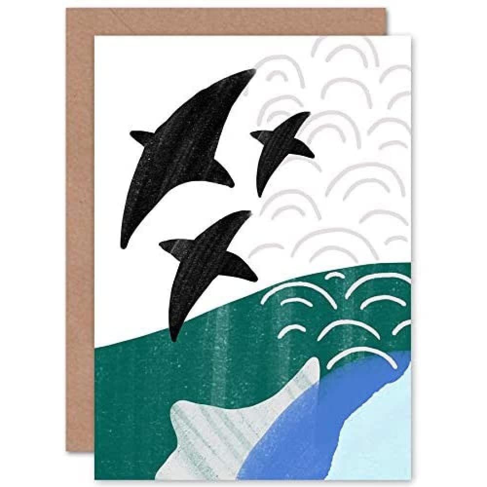 Wee Blue Coo Blue Wee Coo Collage Abstract Flying Fish Greeting Card With Envelope Inside Premium Quality